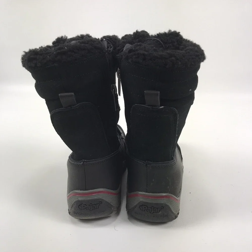 Pajar Black Fur Lined Winter Snow Waterproof Boots Womens US 6.5 EUR 37 Side Zip